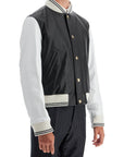 Thom Browne leather varsity bomber jacket