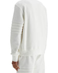 thom browne white cotton four bar crewneck sweatshirt