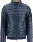 HERNO dark blue lightweight quilted nylon down jacket with high collar