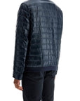 HERNO dark blue lightweight quilted nylon down jacket with high collar