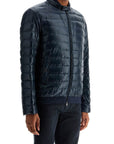 HERNO dark blue lightweight quilted nylon down jacket with high collar