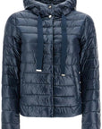 HERNO cropped down jacket with hood in ultralight dark blue nylon