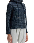 HERNO cropped down jacket with hood in ultralight dark blue nylon