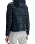 HERNO cropped down jacket with hood in ultralight dark blue nylon