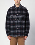 Palm Angels Over shirt in navy check wool with studs