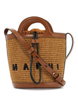 Marni light brown woven fabric and leather bag with circular handles