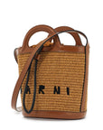 Marni light brown woven fabric and leather bag with circular handles