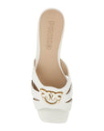 Pinko milk calf leather slippers with striped structure and golden details