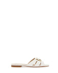 Pinko milk calf leather slippers with striped structure and golden details