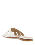 Pinko milk calf leather slippers with striped structure and golden details