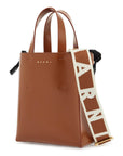 Marni brown calf leather shopping bag with minimalist design and shoulder strap