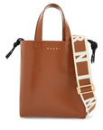 Marni brown calf leather shopping bag with minimalist design and shoulder strap