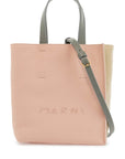 Marni pink and beige calfskin shopping bag with gray handles