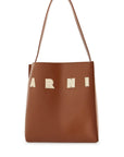 Marni brown structured calfskin shopping bag with ivory details