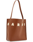 Marni brown structured calfskin shopping bag with ivory details