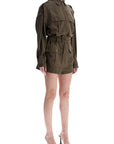 THE ANDAMANE khaki viscose short jumpsuit with adjustable waist