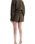 THE ANDAMANE khaki viscose short jumpsuit with adjustable waist