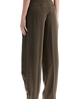 THE ANDAMANE khaki wide leg viscose trousers with front pleats