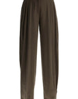 THE ANDAMANE khaki wide leg viscose trousers with front pleats