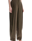 THE ANDAMANE khaki wide leg viscose trousers with front pleats