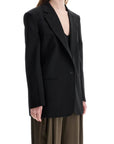 THE ANDAMANE blazer in poliestere e lana nero oversize monopetto con scollo a v