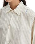 Marni ivory striped cotton top with embroidered logo