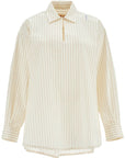 Marni ivory striped cotton top with embroidered logo