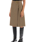 Bally houndstooth a-line skirt with emblem buckle